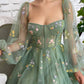 Elegant Long Sleeves Tulle Tea Length Puffy Prom Dress, Bridesmaid Dresses   S4811