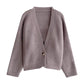 solid color one-button V-neck casual sweater jacket     S4710