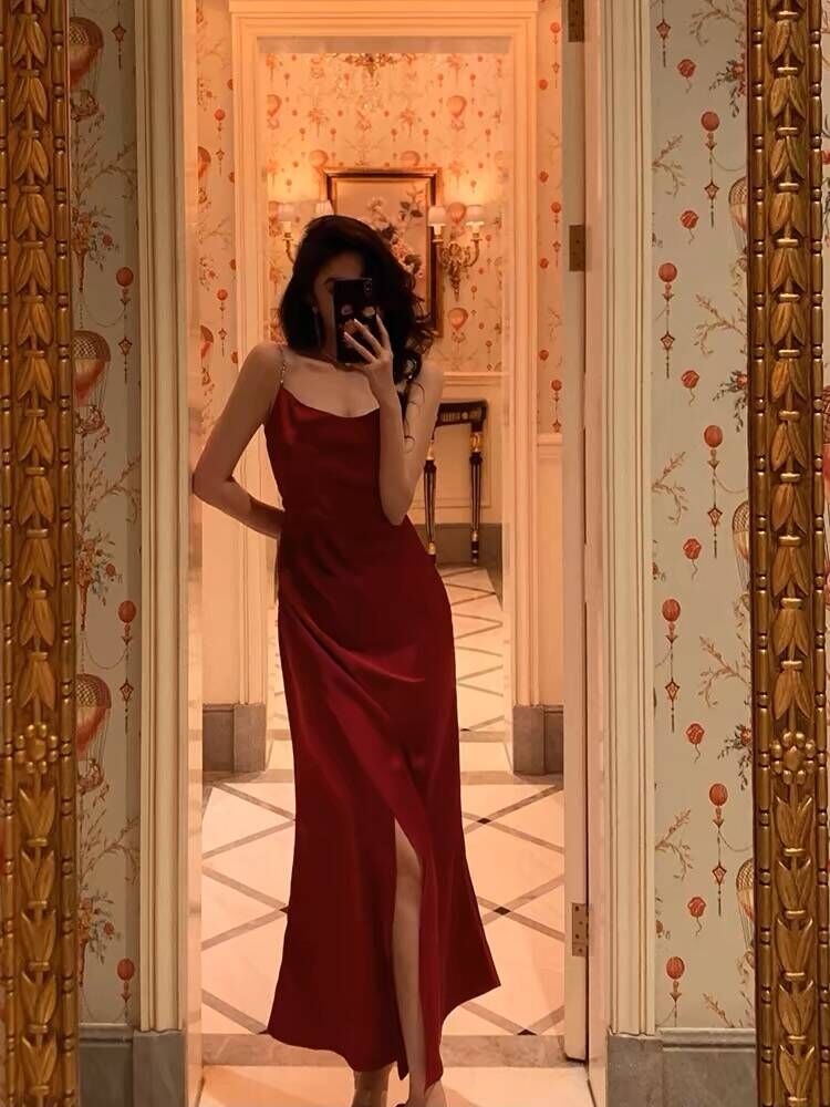 Sexy red high split side long evening prom dress     S2601