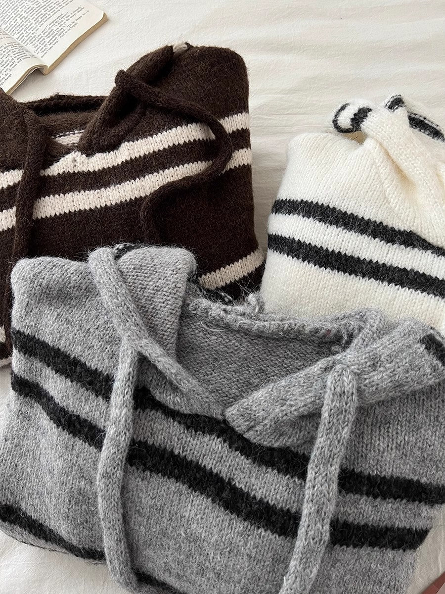 striped hooded knitted sweater    S4790