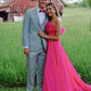 A line Hot Pink Long Prom Dress, Sexy Evening Dress     S4975