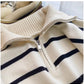 New striped sweater for women chic half zipper knitted top     S4885