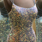 Double Straps Lace-Up Sequins Long Prom Dress with Slit      S5308