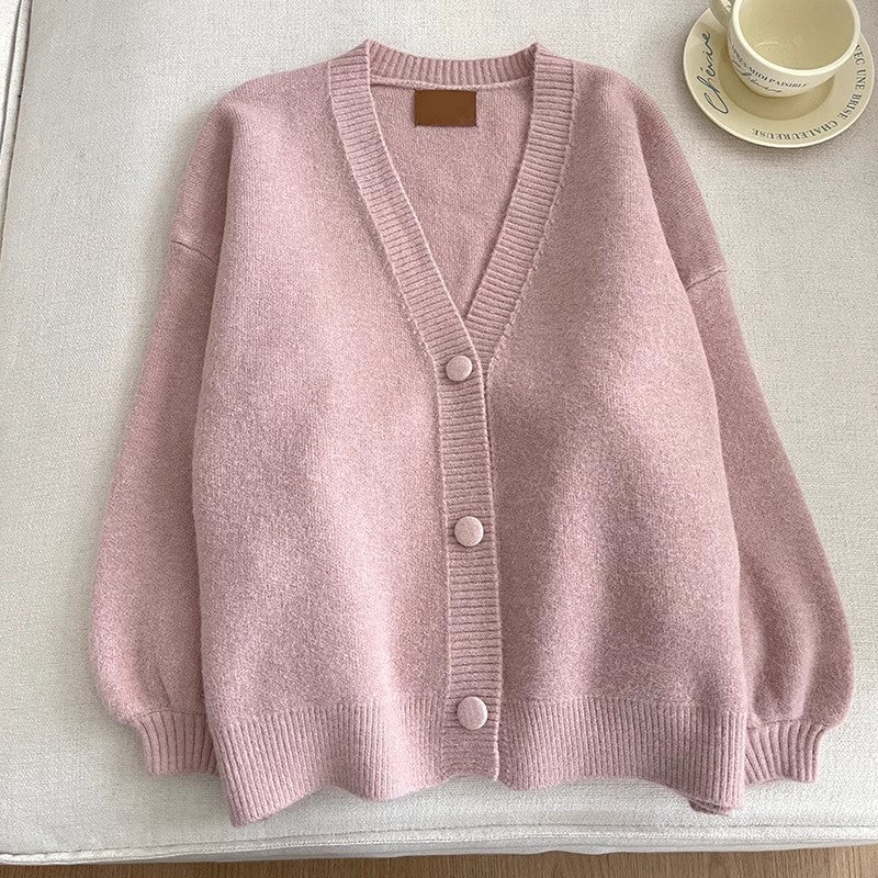 Sweet solid color V-neck knitted cardigan jacket     S4758