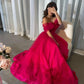 Off the Shoulder Hot Pink A-Line Evening Prom Dress       S5250