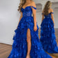 Straps Off-Shoulder Side Slit A-Line Applique Party Prom Dress      S5118