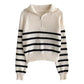 Simple POLO collar striped sweater    S4789