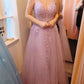 A-line/long floor length tulle prom gown with lace appliqué     S5208