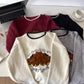 cartoon embroidered jacquard sweater fashion casual knitted top     S4756
