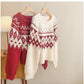 Christmas Jacquard Sweater Women's Round Neck Knitted Top     S4847