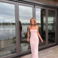 Simple Mermaid Spaghetti Straps Floor Length Sleeveless Pink Prom Dress        S5222