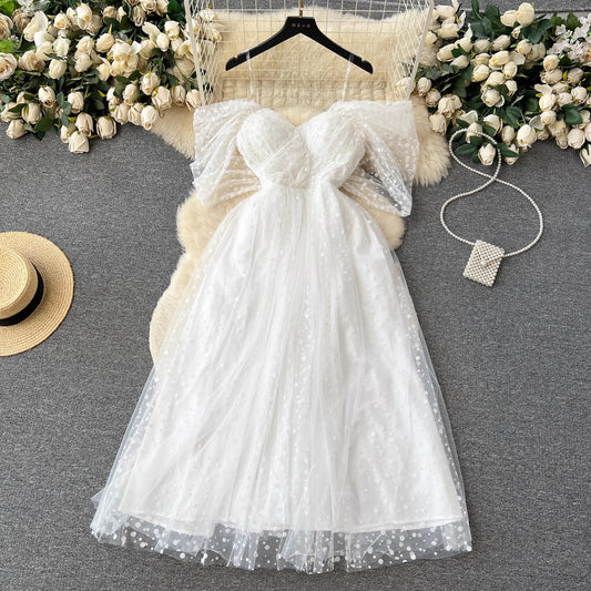 White wedding dress for women mesh puffy dress     S4658