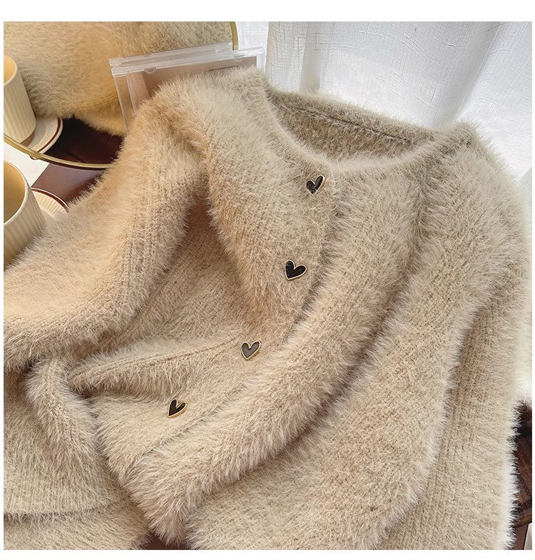 round neck sweater jacket for women soft knitted cardigan     S4809