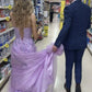 Purple prom dress tulle prom gown with lace appliqué     S5209