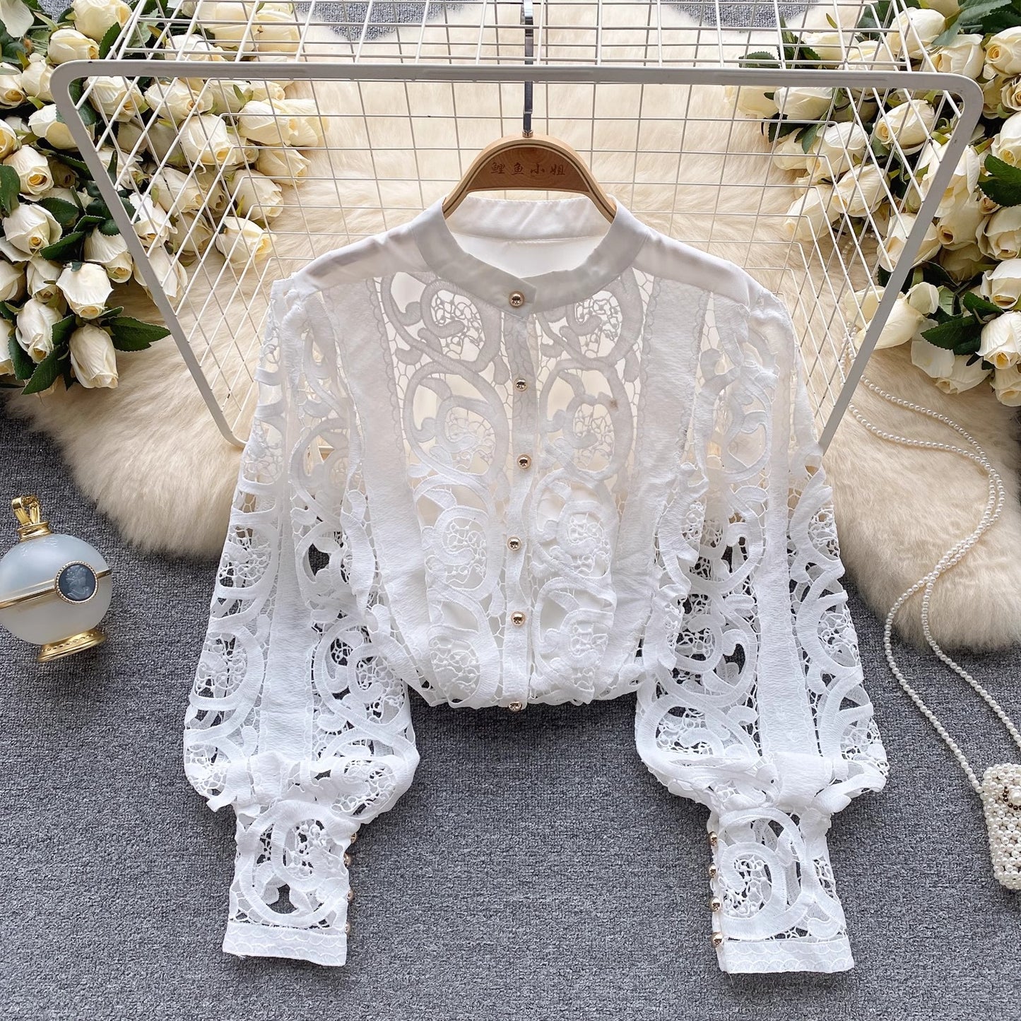 lace shirt for women round neck top      S4637
