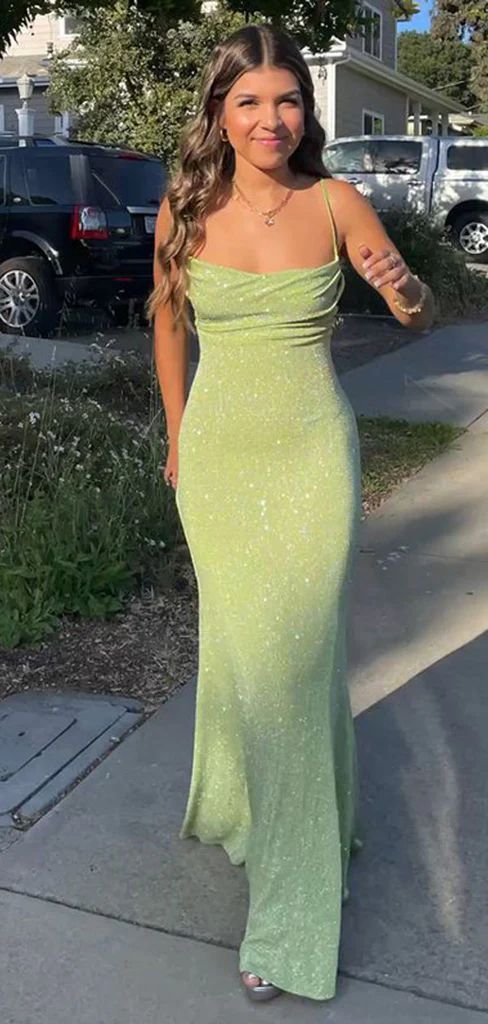 Spaghetti Straps Sparkly Long Prom Dresses Mermaid Prom Dress   S5203