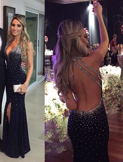 Black Beaded Prom Dress Evening Dress Party Dress       S5079