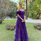 Purple A-Line Off Shoulder Floral Long Prom Dress Party Dress    S5337