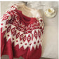 Christmas Jacquard Sweater Women's Round Neck Knitted Top     S4847