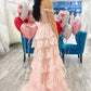 Pink A-Line Off The Shoulder Tiered Prom Dress      S5161