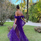 Purple A-Line Off Shoulder Floral Long Prom Dress Party Dress    S5337