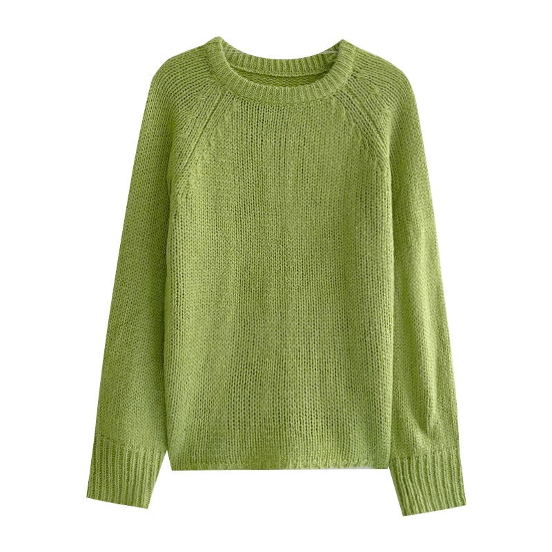 soft casual round neck long sleeve outer sweater green sweater     S4753