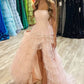 Strapless Layered Tulle Prom Dress with Sequins     S5156