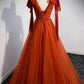 Simple V-Neck Tulle Long Prom Dress, A-Line Formal Evening Dress     S5328