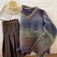 Designed gradient sweater V-neck long-sleeved knitted top     S4775