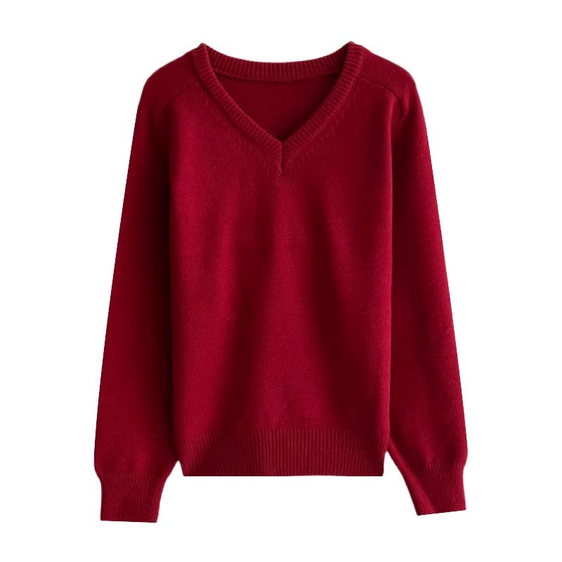 solid color V-neck long-sleeved sweater    S4742