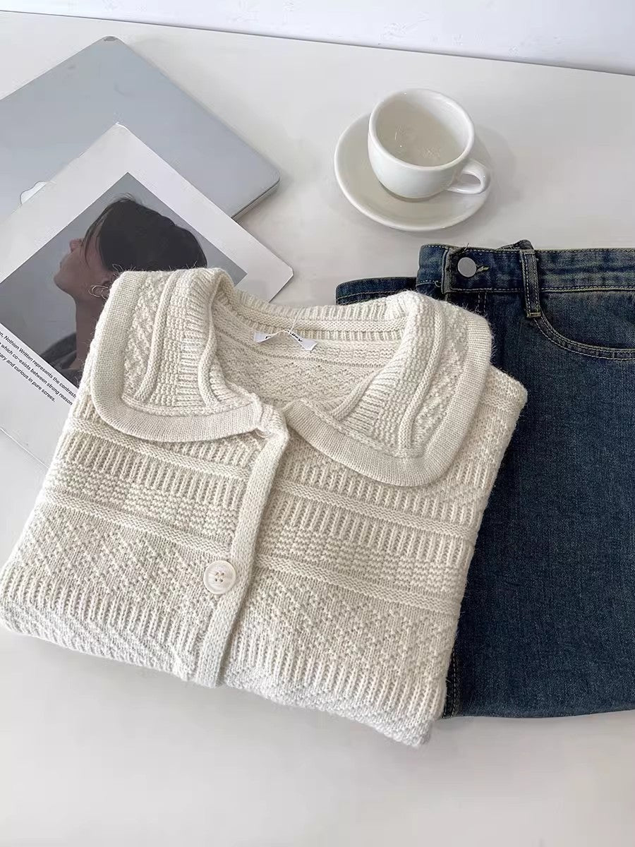 sweet simple long-sleeved knitted sweater cardigan     S4715