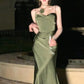 Mermaid Straps Satin Green Prom Dresses Formal Evening Dress      S5244