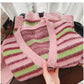 striped long-sleeved sweater jacket for women new soft knitted cardigan    S4919