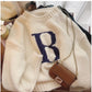 Simple embroidered round neck sweater for women       S4894