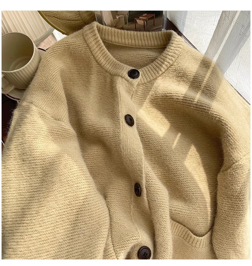 round neck knitted cardigan for women soft comfortable sweater jacket trendy      S4852