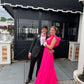 Ruffle Shoulder Plunging V Neck A-line Lace-Up Long Prom Dress      S5265