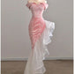 Trumpet Prom Dresses Party Dress Evening Party Floor Length Sleeveless Off Shoulder Tulle with Pearls SequinEvening Gown     S4922