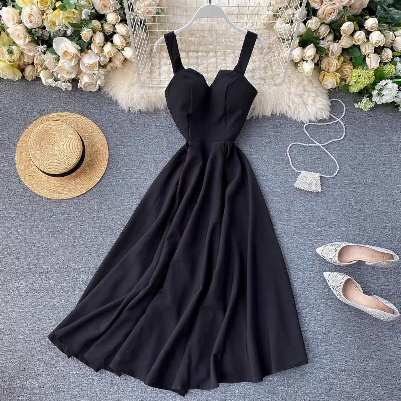 New design V-neck backless solid color long skirt women's dress    S4564