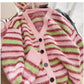 striped long-sleeved sweater jacket for women new soft knitted cardigan    S4919