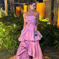Gorgeous Pink Ruffle Long Evening Dress       S5282