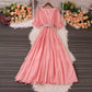V-neck Puff Sleeve Dress Summer New Style Fashionable Long Skirt    S5040