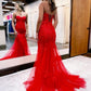 Tulle Lace Long Prom Dress, Mermaid Strapless Lace-up Evening Party Dress       S5237