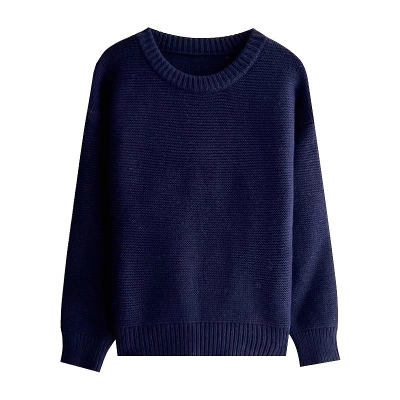 solid color simple long-sleeved round neck knitted sweater    S4768