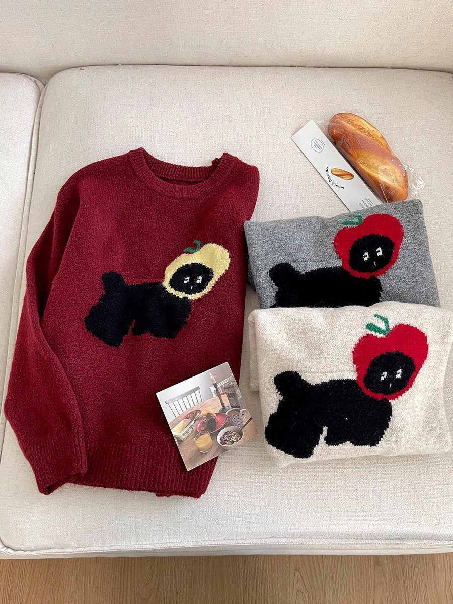 cartoon cute puppy jacquard round neck fashion  knitted sweater    S4771