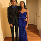 Elegant Blue Sequin Prom Dress With Split,Blue Formal Dress     S5231