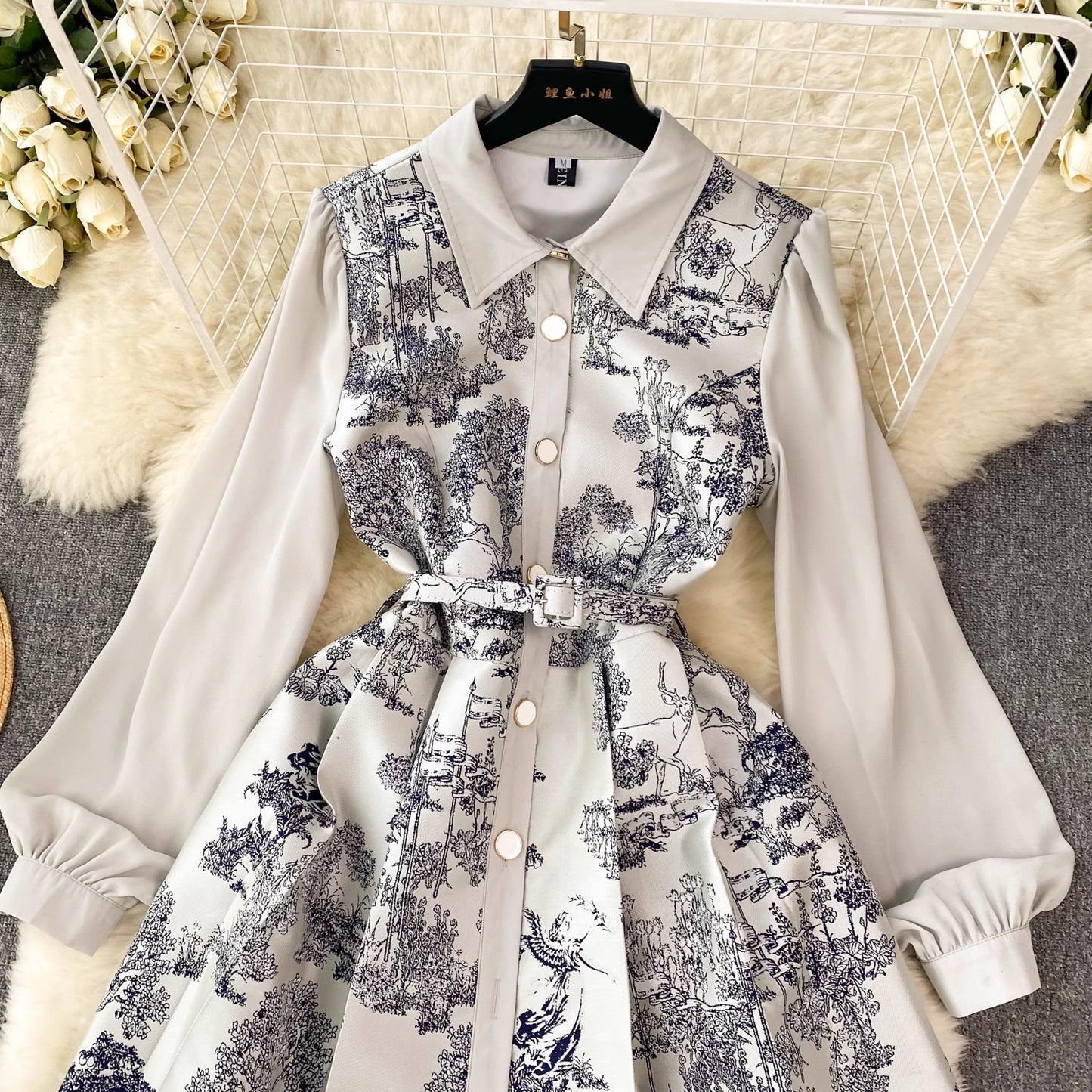 printed dress for women puff sleeves design skirt   S4509