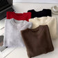 soft solid color casual round neck knitted sweater      S4687