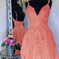 A-line V Neck Sleeveless Short/Mini Tulle Homecoming Dress with Appliqued Beading     S5092