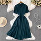 short-sleeved A-line dress elegant long skirt       S5043