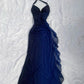 Charming Halter Navy Blue Ombre Long Prom Dress Evening Dress      S5261